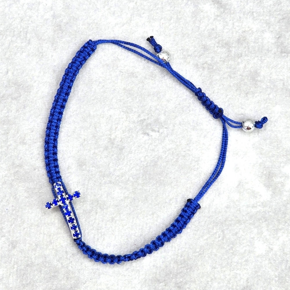 Blue Cross Charm Adjustable Silver Bead Bracelet Fashion Jewelry JB2-33‎
